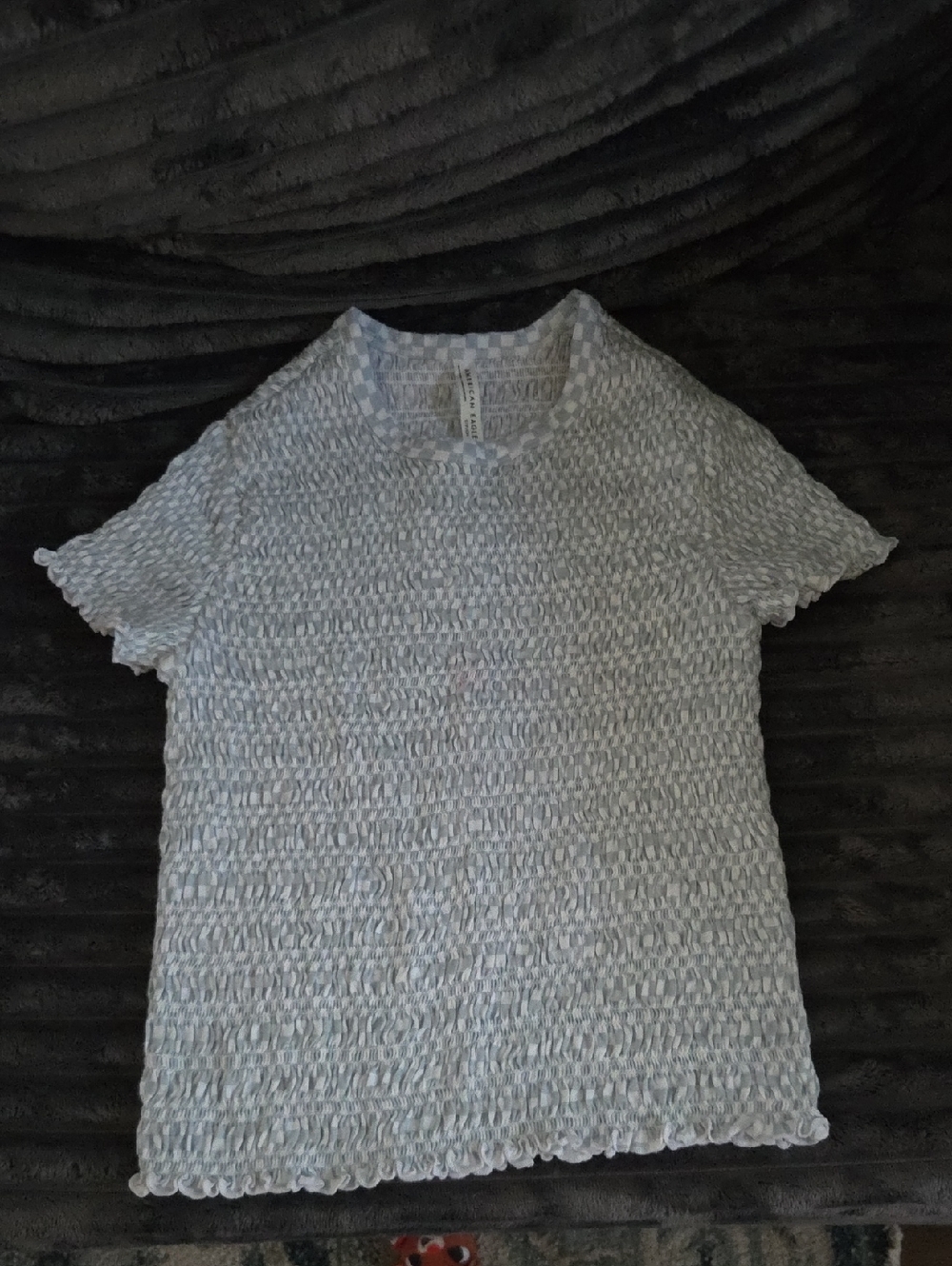 American Eagle Outfitters Light Gray Smocked Short-Sleeve Tee